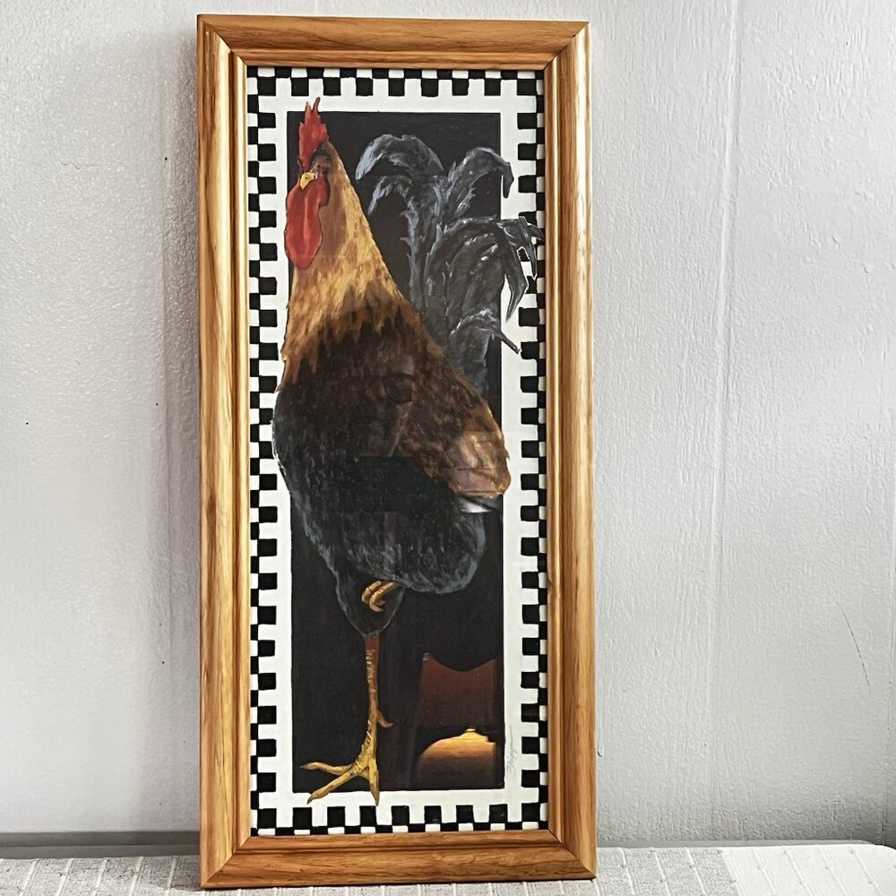 Bold Folk Rooster Picture Framed Americana Country Farmhouse Kitchen Wall Art